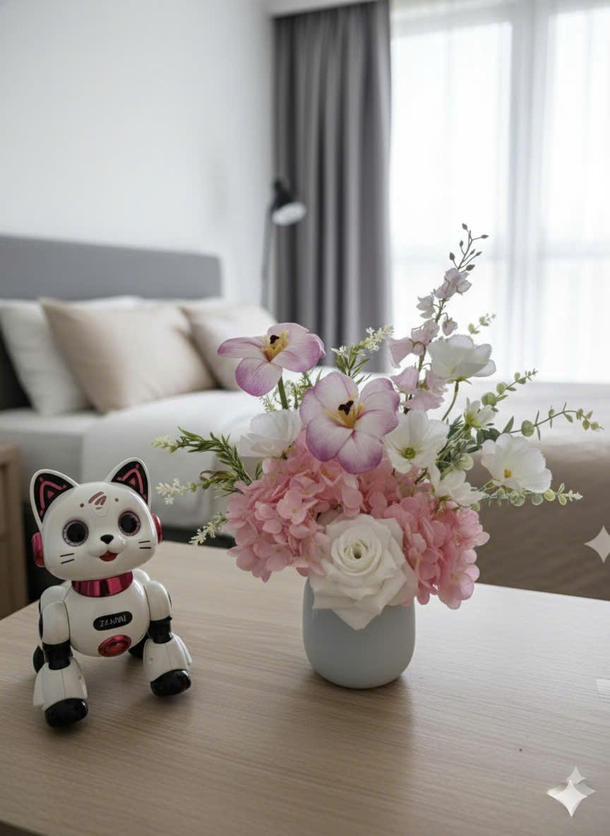 MS001 - Hoa tông hồng trắng để bàn